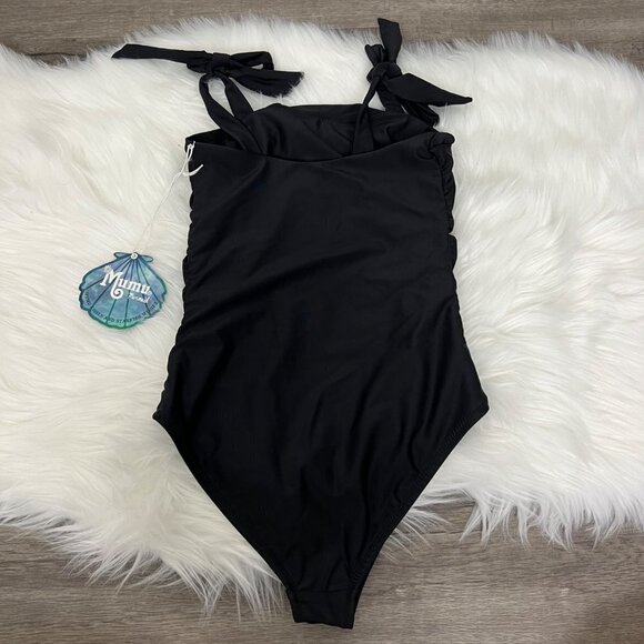 Show Me Your Mumu Mermaid Black One Piece Swim Tie Straps Ruched Womens XS - Picture 2 of 6